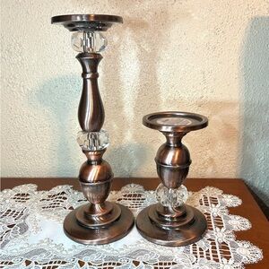 Antique Copper Candle Holders with Acrylic Crystal Accents